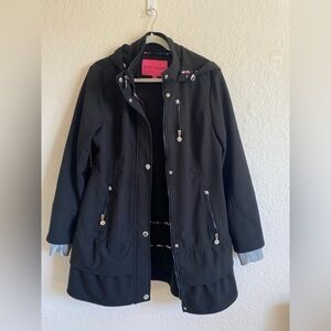 Betsy Johnson Womens Medium Full Zip Snap Button Utility Rain Coat